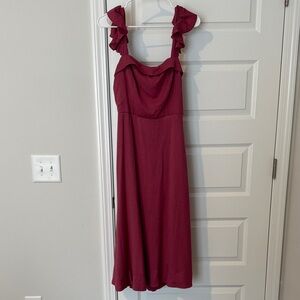 Francesca's Collections Ruffle Strap Midi Dress in Wine